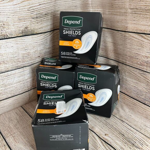 Bundle of 4x 58 (232 total) - Depends Shields for Men - Light -  New - Picture 1 of 3